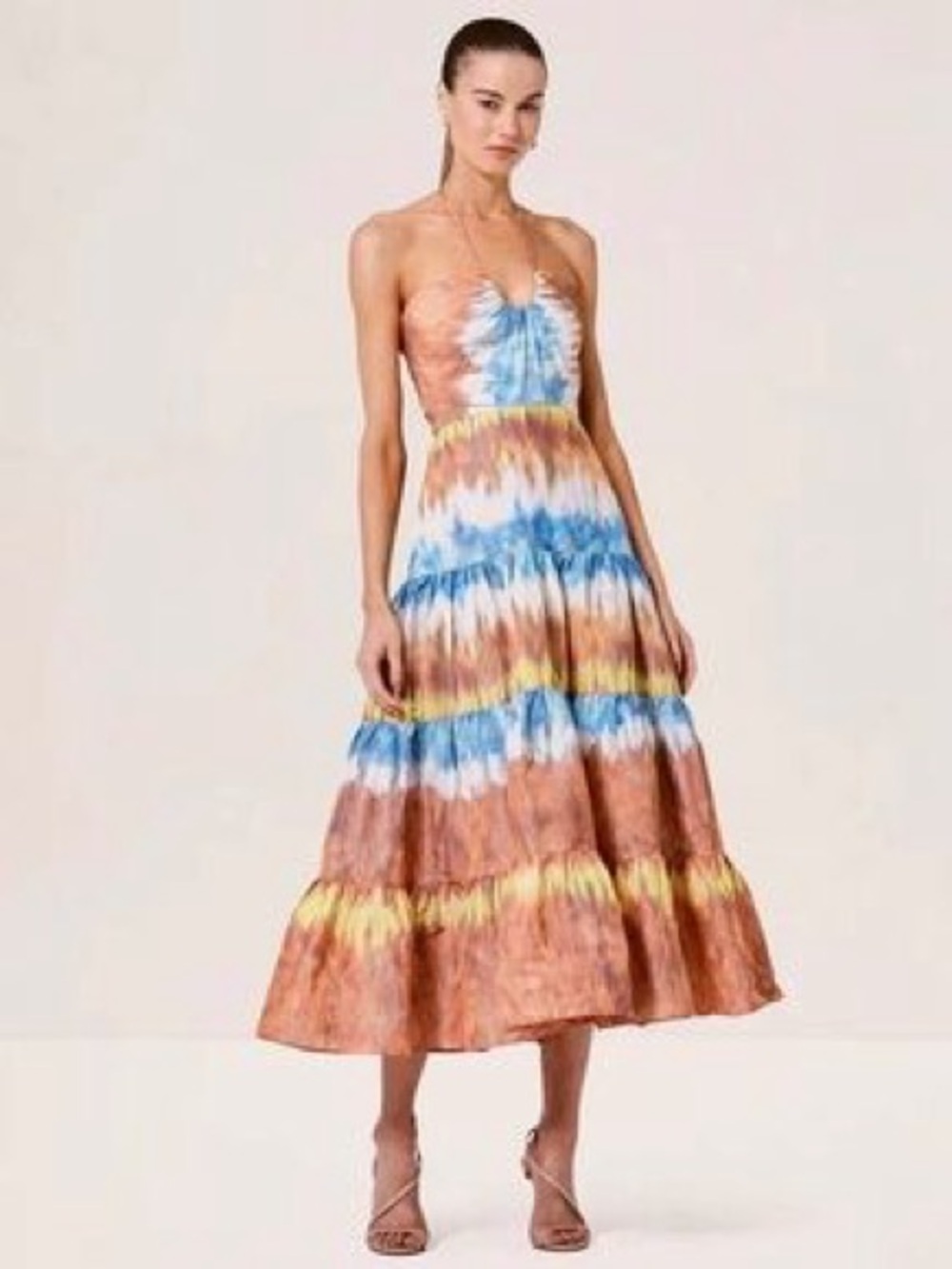 Alexis Tie Dye Halter Dress MIDI Size Medium 6175